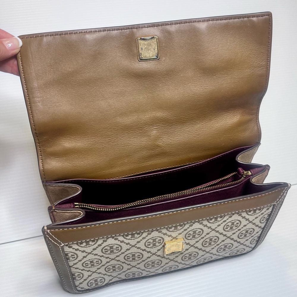 Tory Burch T Monogram Jacquard Mini Shoulder Bag Hazelnut Tan Brown No Strap - Picture 5 of 16